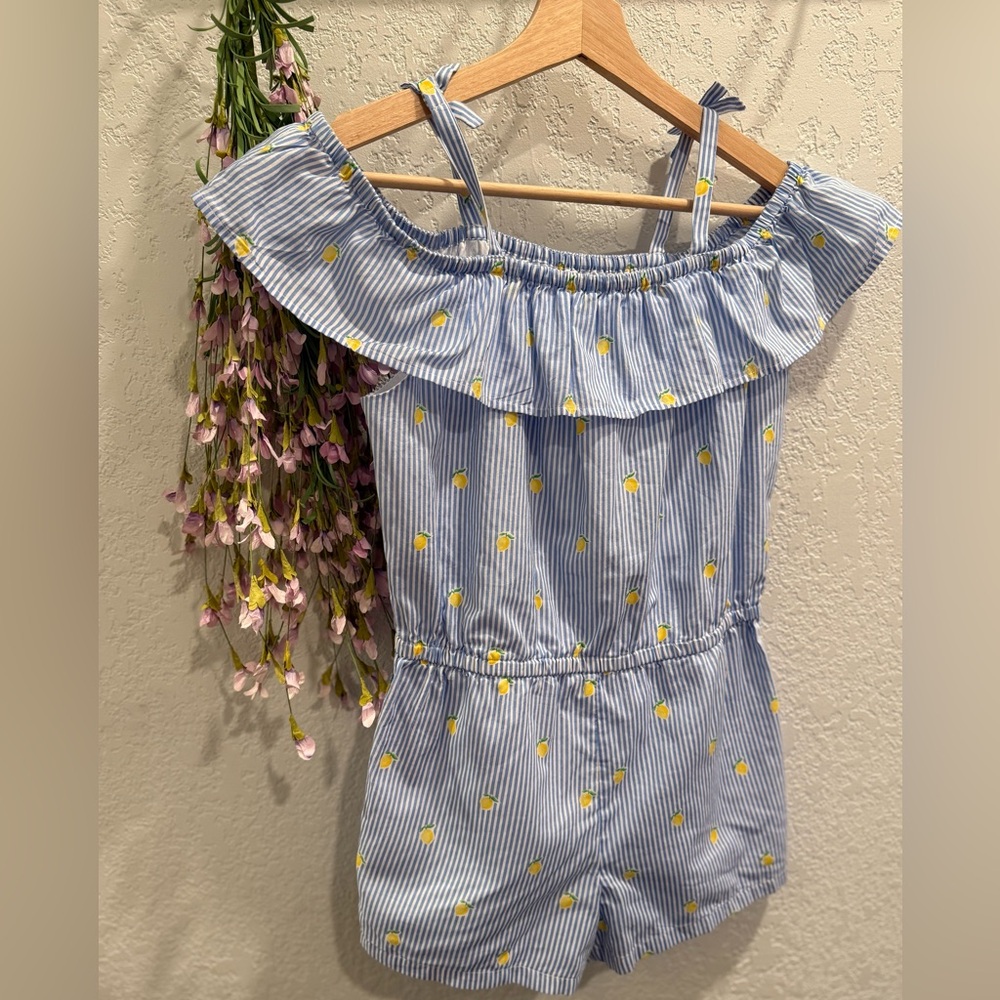 Striped Blue & White, Lemon Girls Romper